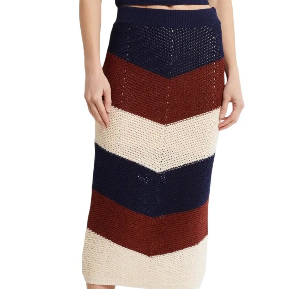A.L.C. Tia Chevron Knit Skirt in Cacao/ Shell/ Navy